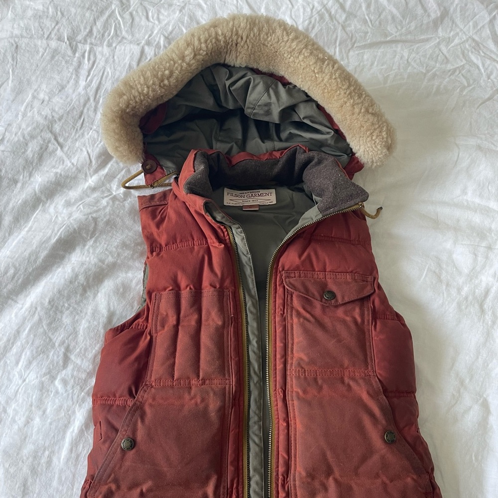 Filson Olive and Red Hooded Jacket